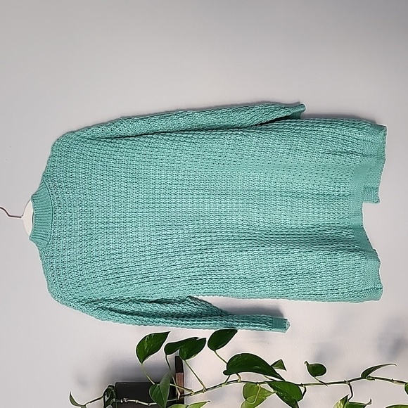 DARK Mint Green waffle knit cardigan small medium large - Picture 4 of 5